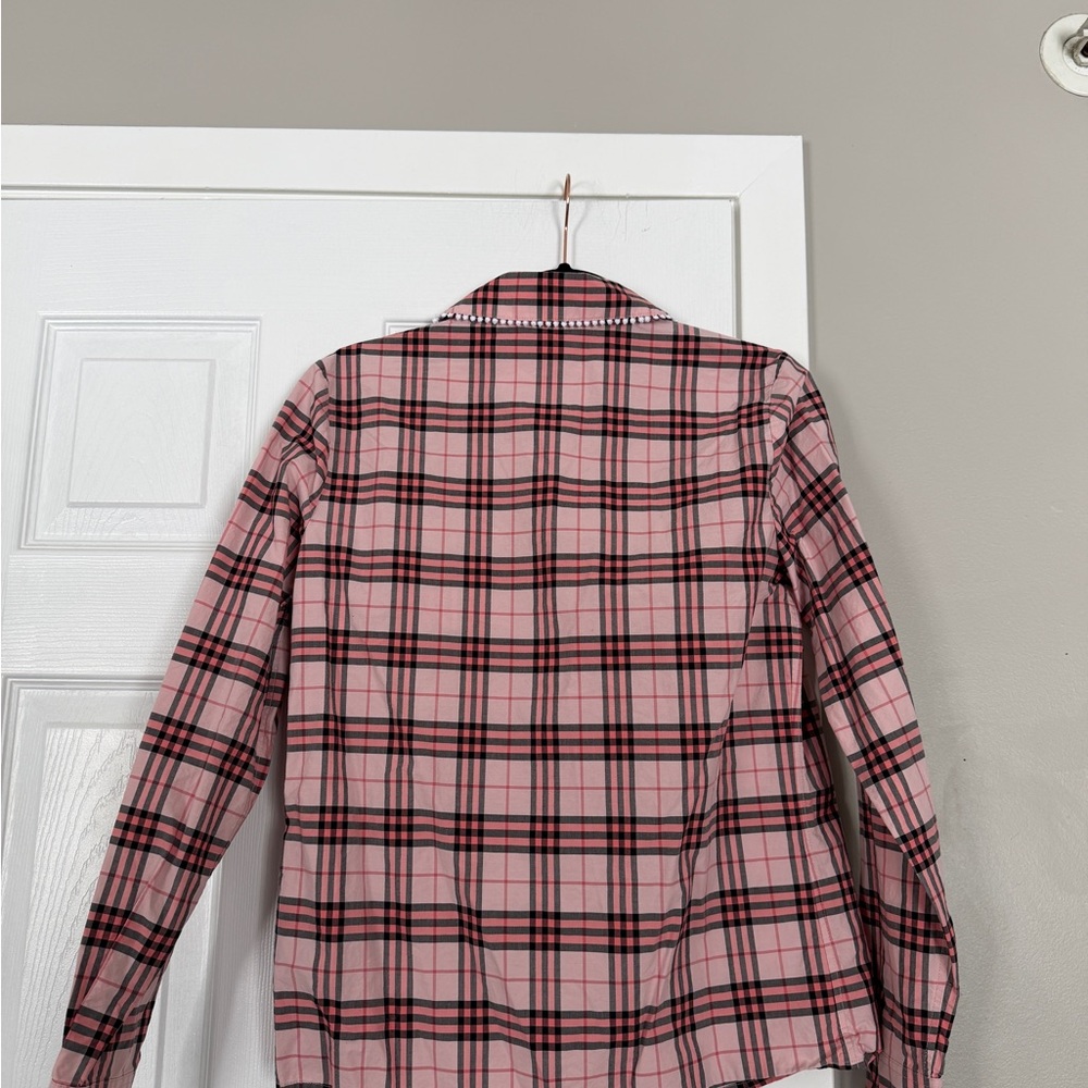 Burberry Pink Plaid Lace Trim Button Down Shirt Business Office - Picture 8 of 11